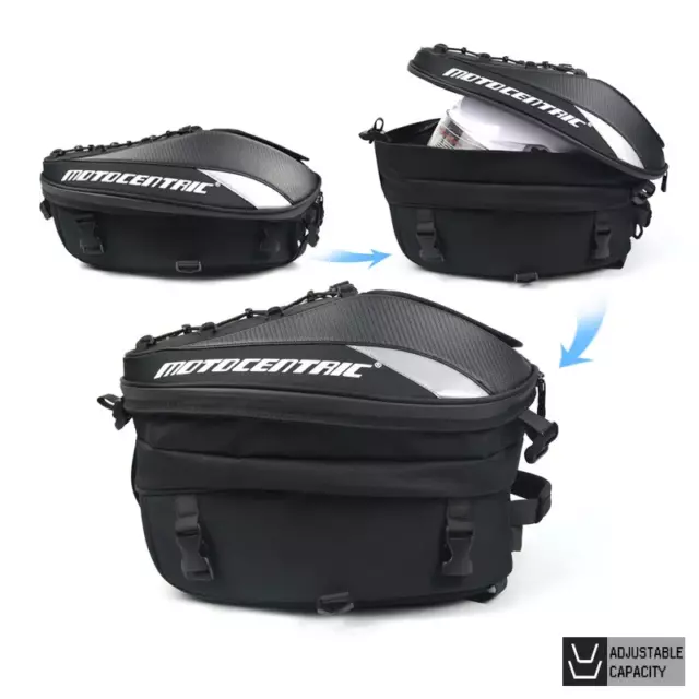 37L Expandable MOTOCENTRIC Waterproof Motorcycle Tail Bag: Fits Helmets BLUE 3