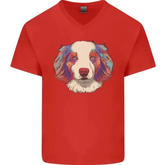 Australian Shepherd Dog Mens V-Neck Cotton T-Shirt