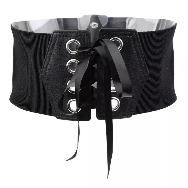 Leather Waist Belt Cincher Corset Black Wide Band Elastic Tied