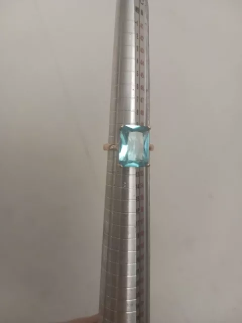 Huge 24k Emerald Cut Natural Aquamarine Diamond Ring 24k Gold Overlay Size 6