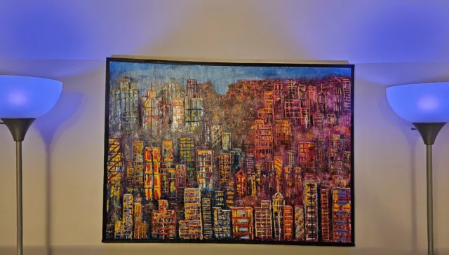 ORIGINAL LARGE ABSTRACT OIL PAINTING "Impressions of the City" Color Vivid 26x36