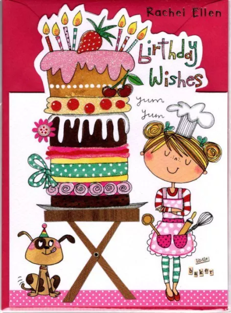 Birthday Card - Girl Kids - Little Baker Cake - Glitter Die-cut Jelly Moulds NEW