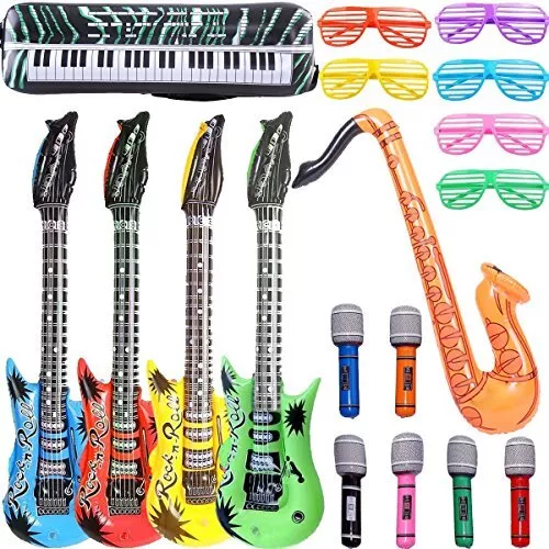 Inflatable Rock Star Toy Set - 18 Pack Inflatable Party Props - 4 Inflatable