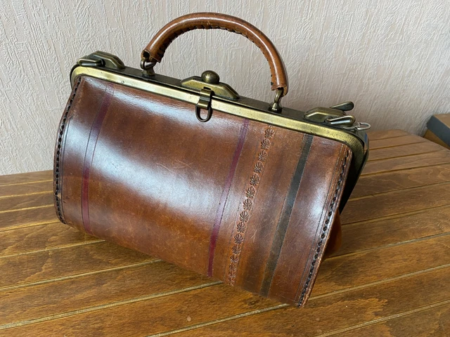 Sac Médecin Ancien (sac Diligence) En Cuir épais Marron - Occasion Vintage