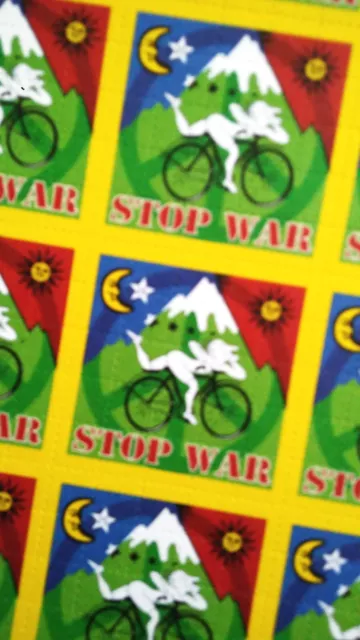 Blotter Art: ALBERT HOFMANN~ "STOP WAR" ~Bike Ride-psychedelic goa acid-Artwork 3