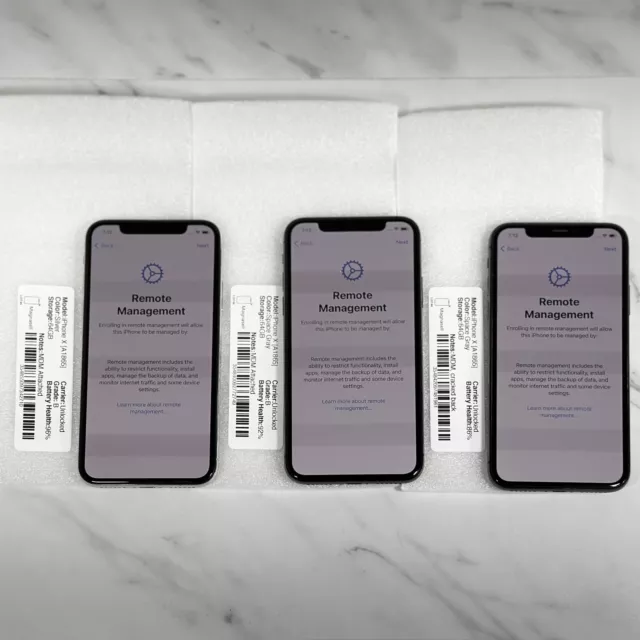 iPhone X A1865 Unlocked 64GB - MDM Managed - iC OFF - LOT OF 3