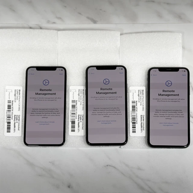 iPhone X A1865 Unlocked 64GB - MDM Managed - iC OFF - LOT OF 3 iPhone X A1865 Unlocked 64GB - MDM Managed - iC OFF - LOT OF 3