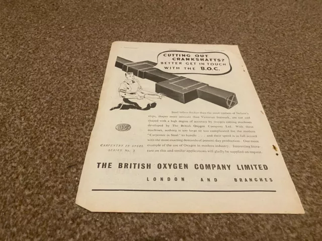 (Ac21) Advert 11X9" The British Oxygen Company Ltd - Cutting Out Crankshafts