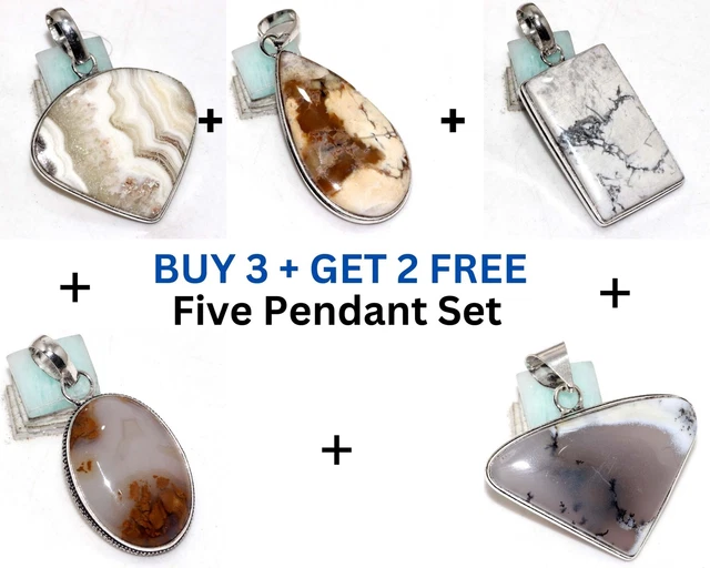 Calcite,Birds Eye,Howlite,African Moss,Dendritic 5 Pendant 2|2.5|2.1|1.8|1.6" GW