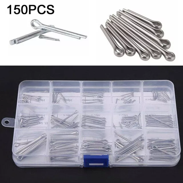 150pcs Stainless Steel Assorted Split Pin Cotter Pins Popular Sizes Fixings Set