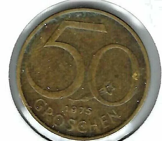 1975 Austria 50 Groschen Aluminum Bronze Coin!