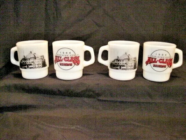4 Vintage Fire King Stacking Mugs Coffee Cup 1984 High School Reunion In Mn Exc!