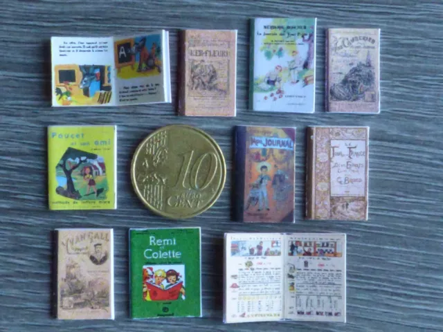 Lot de 10 LiVRES miniatures ECOLE ANCIENNE 1/12 ème pour vitrine miniature