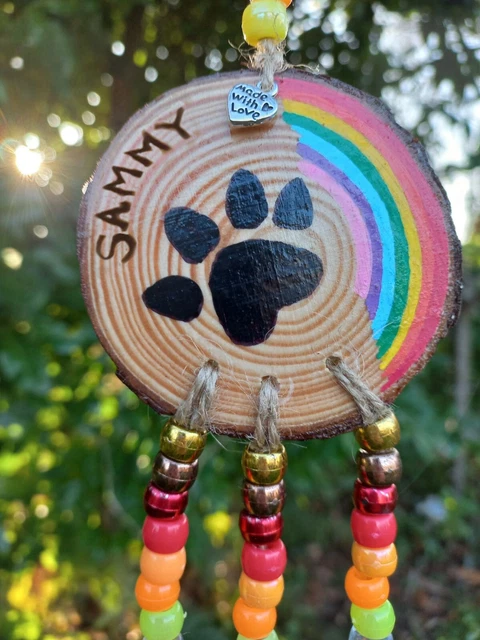PERSONALISED PET LOSS Memorial Rainbow Bridge Suncatcher Hand painted ...