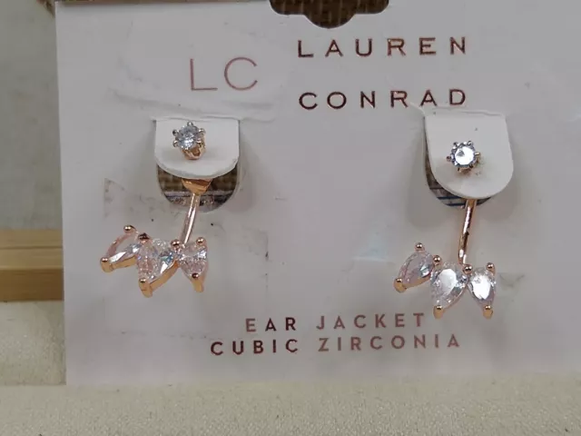 LC Lauren Conrad - 1-Pair Cubic Zirconia Ear Jacket Earrings - Gold Tone