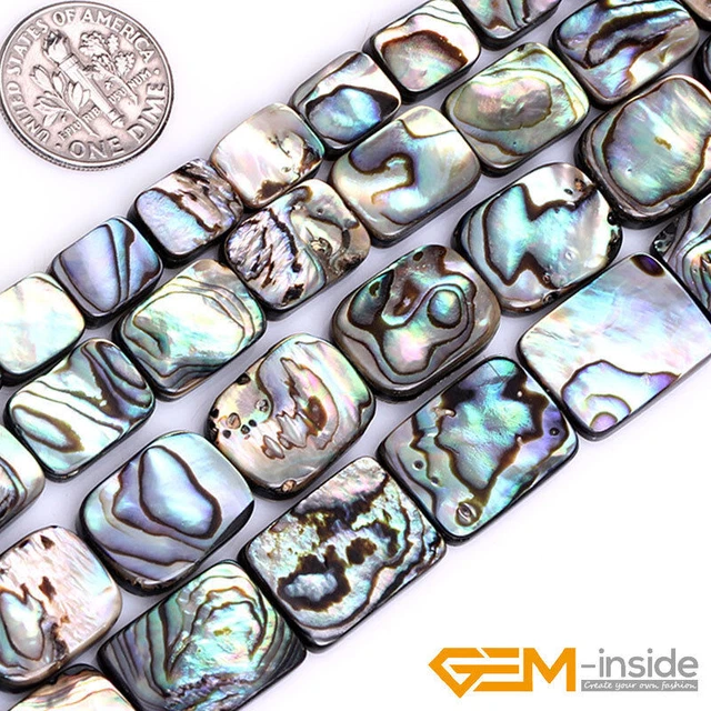 Natural Rainbow Abalone Shell Gemstone Rectangle Beads For Jewelry Making 15" YB