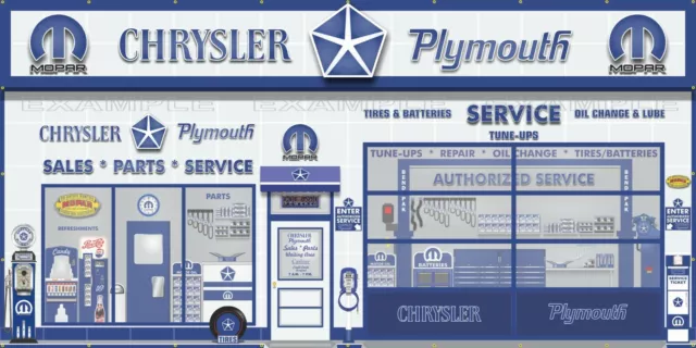 Chrysler Plymouth Dealer Sales Service Scene Wall Mural Sign Banner Garage Art