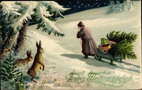 Ak Glückwunsch Weihnachten, Weihnachtsmann, Schlitten, Geschenke,... - 10609885