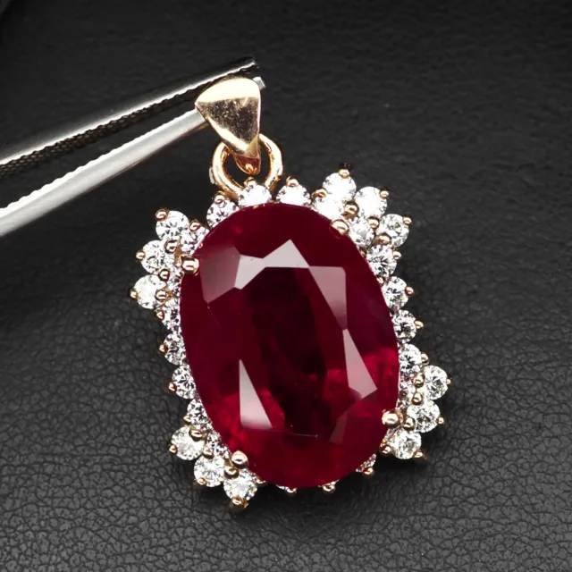 Stunning Vivid Red Ruby 22.70Ct 925 Sterling Silver Handmade Delicate Pendants