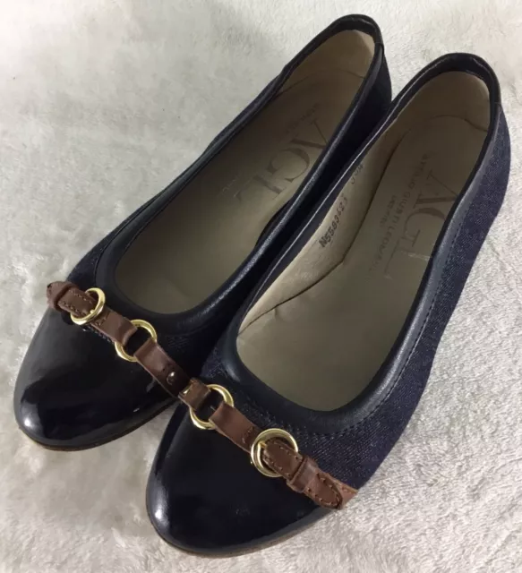 AGL Ballet Flats Women’s EU 36.5 / US 6.5 Navy Denim Leather Cap Toe Wedge Shoes