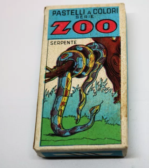 scatola matite vintage SERIE ZOO, soggetto SERPENTE - 12 pastelli colorati