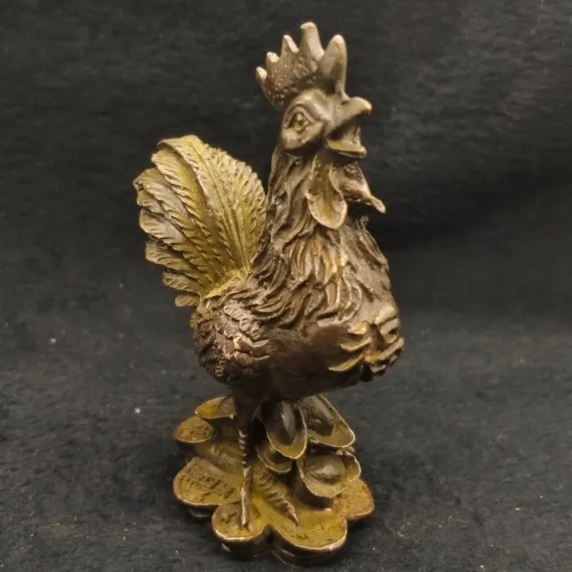 Chinese Antique Bronze Money Chicken Tea Pet Statue Ornament