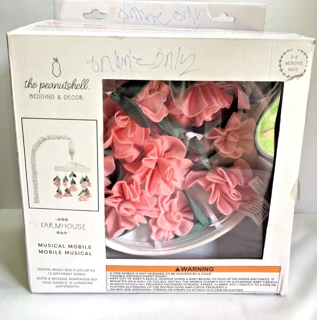 The Peanutshell Farmhouse Musical Crib Mobile Baby Pink Roses Floral New NIP