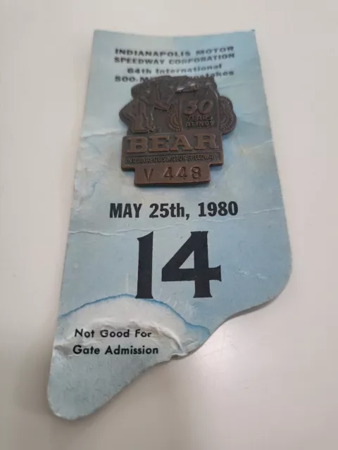 1980 Indy 500 Bronze Pit Badge. # 448 W/ Backer.