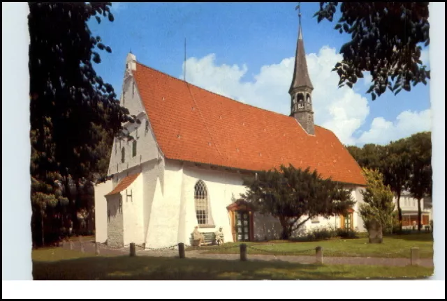 BÜSUM Nordsee Heilbad um 1975 St. Clemens Kirche color Postkarte gebraucht