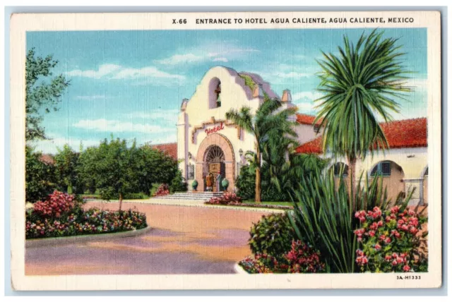 Aguascalientes Mexico Postcard Entrance to Hotel Agua Caliente c1930's