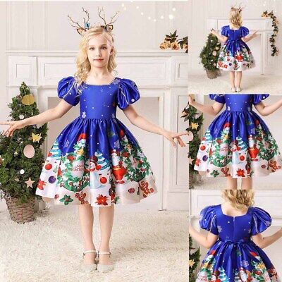 Toddler Kids Baby Flowers Girls Party Printed Dress Christmas Princess Dresses