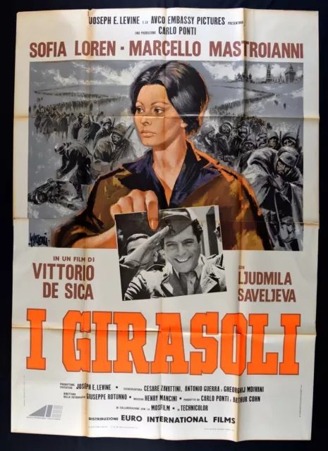 manifesto I GIRASOLI Sophia Loren Mastroianni Vittorio De Sica Russia M377