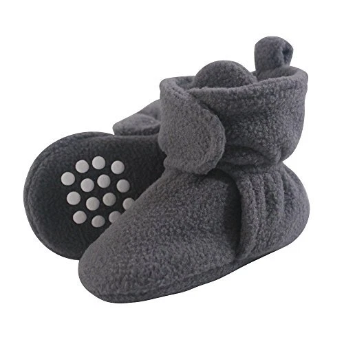 Luvable Friends Baby Cozy Fleece Booties with Non Skid, Charcoal, Size 0.0 wz4J