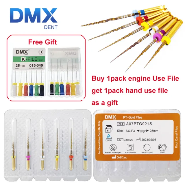1 Pack DMXDENT PT-Gold Dental Endo NITI Rotary Files Root Canal 19/21/25/31mm