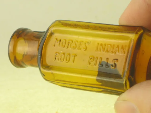 54516 Old Vintage Antique Glass Bottle Chemist Medicine Cure Indian Root pills