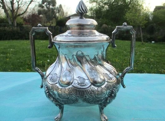 Sucrier Ancien Art Nouveau - Bonbonnière Camomille Avec Cuillère - Argenture France