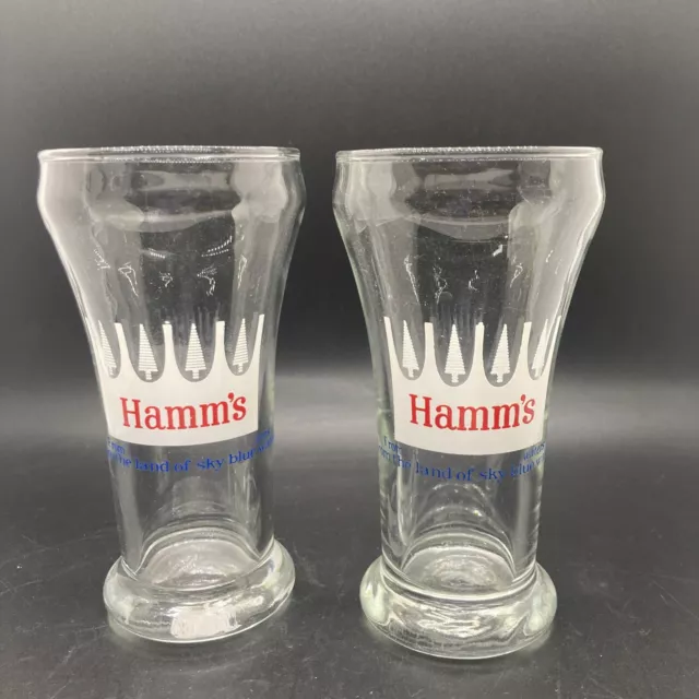 Set Of 2~ Hamm's Pilsner Beer Glasses White Crown & Trees, 6 oz, 5-1/4” Tall
