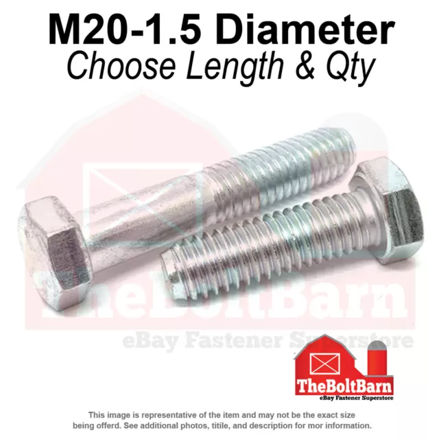 M20-1.5 Class 10.9 Extra Fine Hex Cap Screws Zinc Clear (Choose Length & Qty)