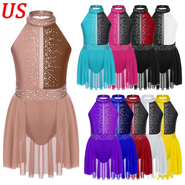 US Girls Shiny Rhinestone Lyrical Ballet Dance Dress Latin Jazz Leotard Costume