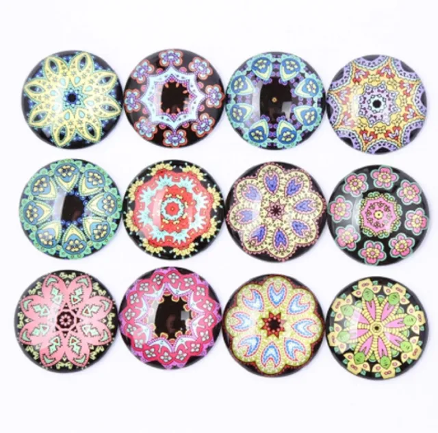 10 Mixed Mandala Pattern Cabochons Round Glass Cabochon Flat Back Craft UK