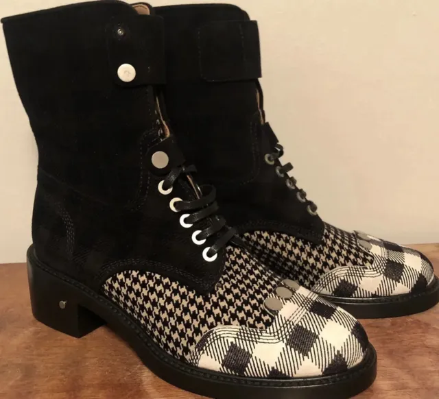 Women Laurence Dacade Paris Black Houndstooth Ankle Boots Sz 5.5 Italy 36.5