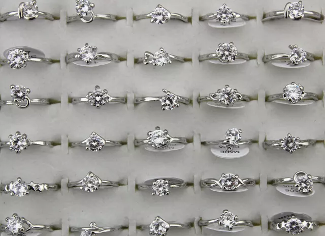 60pcs Wholesale Bulk Lots Wedding Jewelry Mixed Clear Cubic Zirconia Lady's Ring