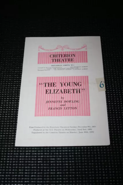 The Young Elizabeth - 1952 Criterion Theatre Programme - Mary Morris