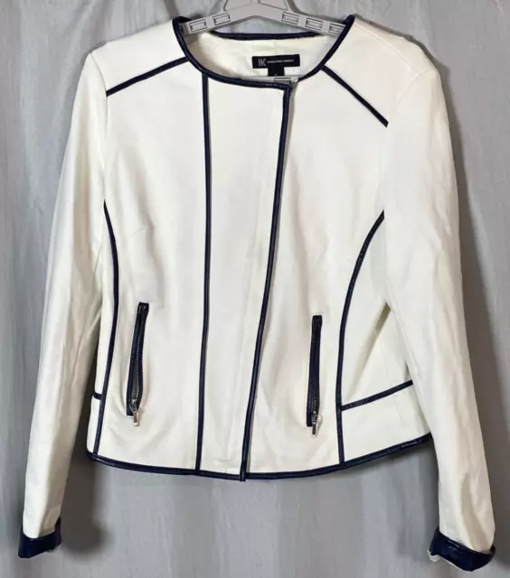 INC International Concepts Blazer Womens Medium Jacket White Career Blue Leather