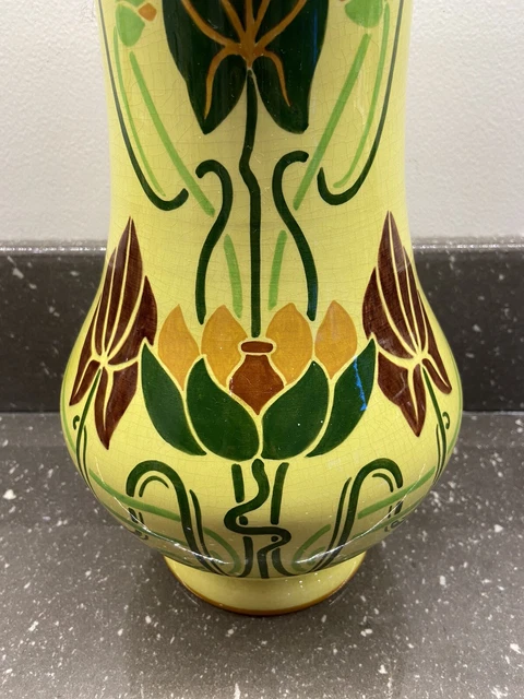 Vers 1920 art nouveau art deco Sublime Grand vase céramique Sarreguemines Lotus 2