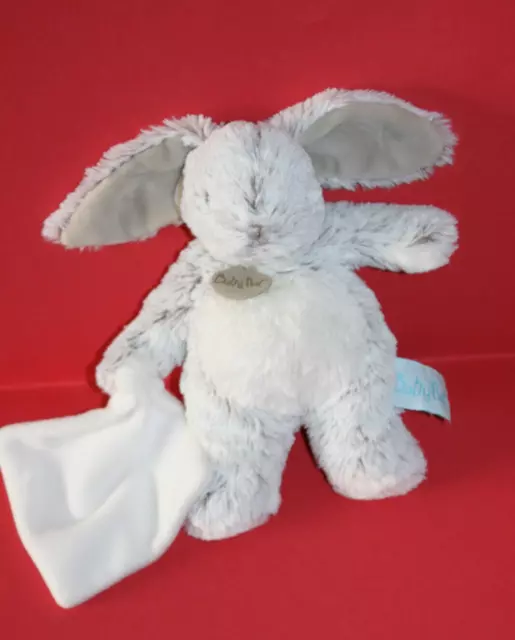 Doudou mouchoir lapin BABY NAT' Les Flocons blanc gris BN664 20 cm