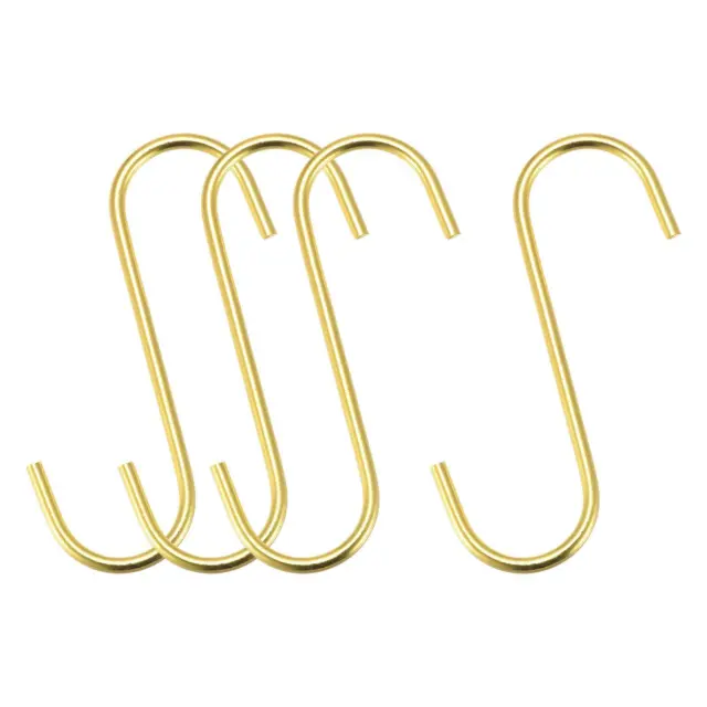 S Hanging Hooks, 4inch Extra Long Steel Hanger, Multiple Use, Gold Tone, 4Pcs