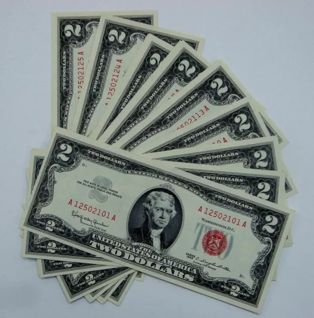 ✯ Two Dollar Red Seal $2 Bill UNC CU✯ From Pack Consecutive Uncirculated Note ✯ 3