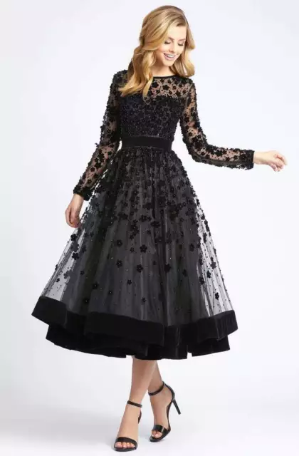 NEW Mac Duggal Fit & Flare Velvet Embellished Cocktail Dress Black 12 #WD229