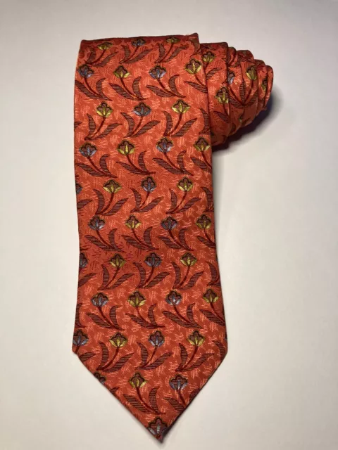 ERMENEGILDO ZEGNA Men's 100% Silk Necktie ITALY Luxury FLORAL red, blue, orange